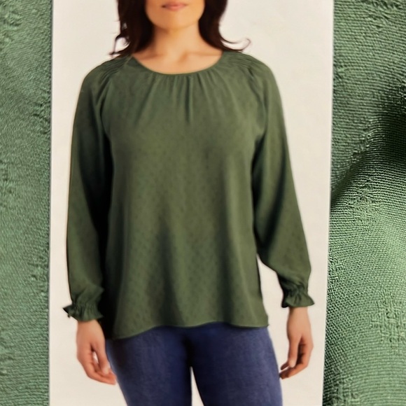 NWT Jessica Simpson Womens Blue Blouse Textured Top Long Sleeve - Picture 1 of 4
